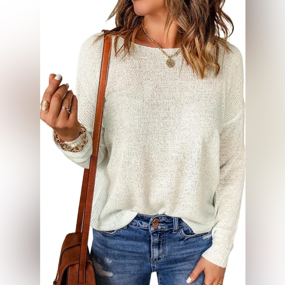 Womens Casual Lightweight Long Sleeve Crewneck Knit Top